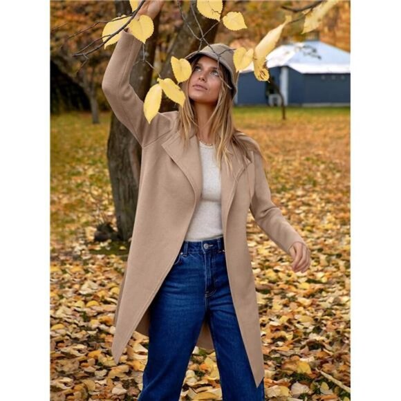 Women's Cardigans Sweater 2024 Casual Lapel Open Front Knit Warm Wool Coatigan - Picture 4 of 7